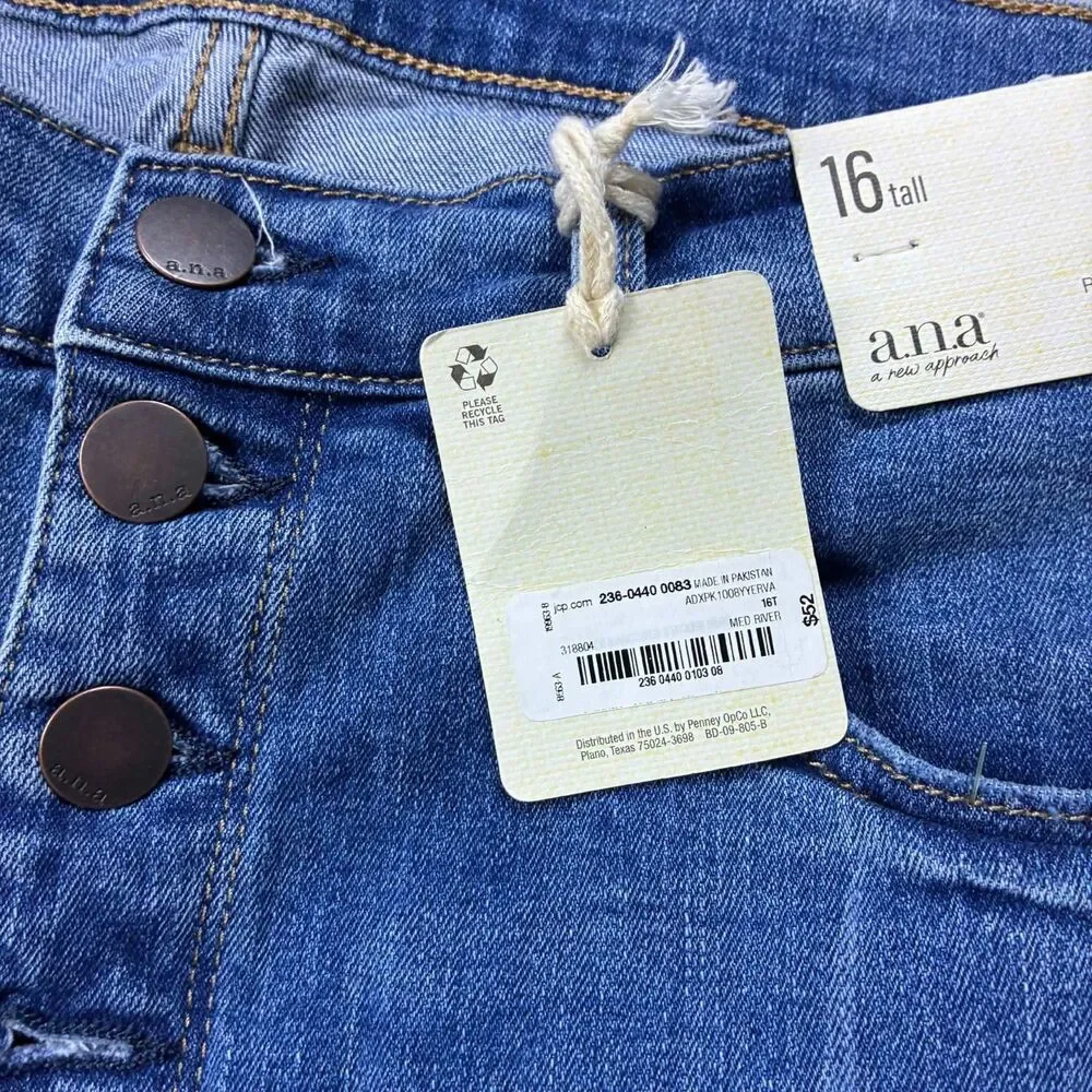 a.n.a. Jeans Womens 16 Tall High Rise Skinny Distressed Raw Hem Button Fly NWT